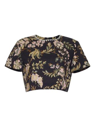 Cara Cara Hudson embellished floral-print crop top - women - Fabric - L - Black