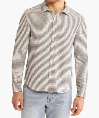 Fair Harbor Sundown Terry Button Up Shirt In Nautical Stripe