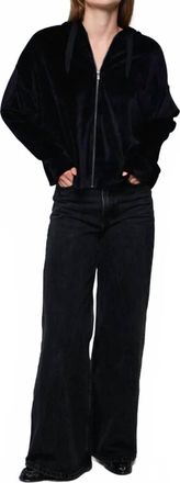 Majestic Filatures Velour Zip Front Hoodie In Marine
