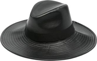 Borsalino Accessoires, Dames, Zwart, M, Leer, Leren Hoed met Brede Rand