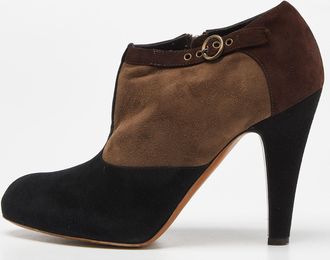 Moschino Brown/black Suede Buckle Detail Platform Ankle Booties