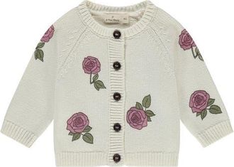 Babyface Floral Applique Cardigan in Ecru at Nordstrom, Size 6M