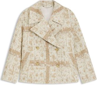BOSS Check-jacquard coat with double-breasted closure