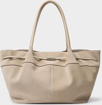 BOSS Womens Helya topstitched sand suede tote bag
