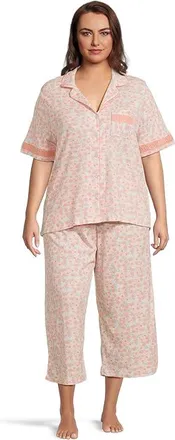 Karen Neuburger Plus Size Notch Collar And Capri Pajama Set With Eyelet Inserts Womens Pajama Sets Castle Grounds Ditsy : 1X (Womens 16W-18W)