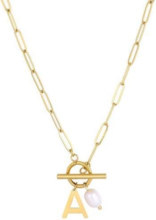 Adornia 18K Gold Plated Pearl & Initial Toggle Pendant Necklace in White/Gold-A at Nordstrom Rack