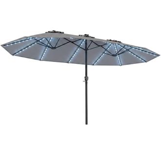 Costway Costway 15ft Double-Sided Outdoor Patio Umbrella w/144 Solar LED Lights in Grey