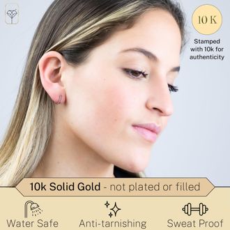 MAX + STONE 10k Yellow or White Gold 12MM Small Natural Gemstone Huggie Hoop Earrings