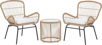 Beliani Beliani - Conjunto De Jard&iacute;n De Rat&aacute;n Color Natural Para Exteriores Con Cojines Grises Mesa De Cristal Labico