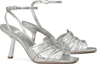 Tory Burch 85 mm Ruched Heel Sandals Womens Sandals Silver : 5 M, Leather