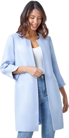 Roman Womens 3/4 Sleeve Textured Longline Smart Jacket - Blue - Size 12 UK