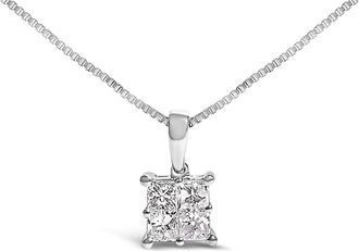 House of Brilliance Sterling Silver 1/2 Cttw Princess-Cut Diamond 4 Stone Pendant Necklace