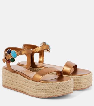 Gianvito Rossi Metallic leather platform espadrilles