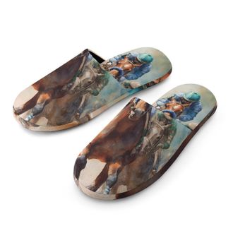 Generic Watercolor Horse Racing Mens House Slippers Slip Indoor Slipper On Shoes Warm Outdoor