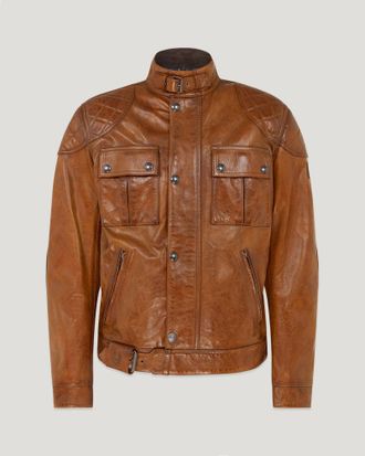Belstaff Brooklands Motorcycle Jacket Mens Hand Waxed Leather Burnt Cuero Size 2XL