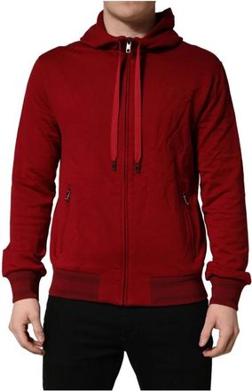 Dolce & Gabbana Cotton Full Zip Fleece Hoodie - Heren - Vesten met rits - Rood - M - Katoen - Hoodies & sweatvesten