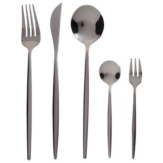 Beliani Cuberter&iacute;a Moderna Conjunto 30 Cubiertos Para 6 Personas Cuchillo Tenedor Cuchara Cucharilla Tenedor Para Postre Acero Inoxidable Negro Rigatoni