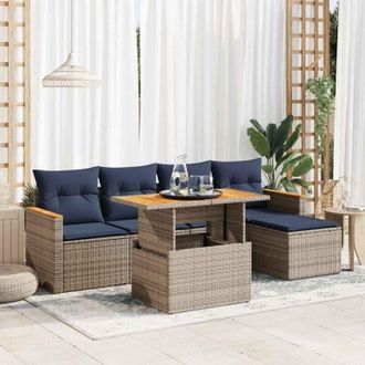 vidaXL Set De Muebles De Jard&iacute;n 6 Pzas Y Cojines Rat&aacute;n Sint&eacute;tico Gris Vidaxl