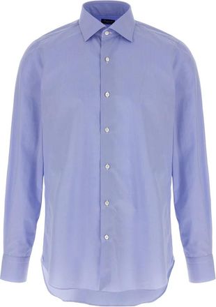 Finamore Napoli Shirt - Heren - Zakelijke Overhemden - Blauw - 4XL - Katoen - Overhemden