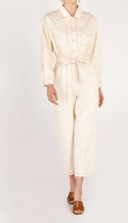 Moodie Contrast Stitch Jumpsuit In Beige