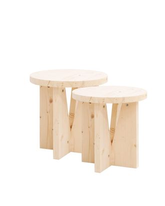 Deco Wood Pack 2 mesitas de noche de madera maciza beige 40x40cm