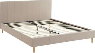 Sweeek Cama con somier y cabecero 160cm, acabado en tela, beige