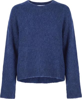 ottod'Ame Wool Border Round-neck Knit - Dames - Ronde hals truien - Blauw - XS - Wol - Truien & Vesten