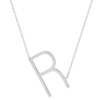 MAX + STONE Sterling Silver Large Sideways Block Initial Letter Necklace