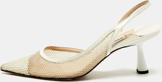 Jimmy Choo London White Mesh And Patent Leather Fetto Slingback Pumps