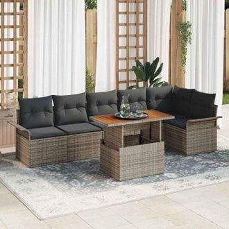 vidaXL Conjunto De Sof&aacute; De Jard&iacute;n 7 Pcs Gris Polirat&aacute;n Vidaxl