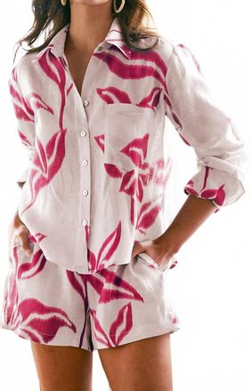 Finley Crop Andie Batik Print Shirt In White/ Red