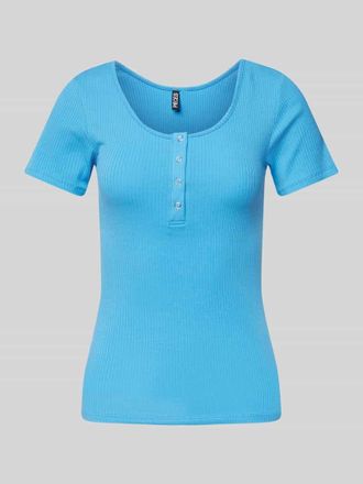 Pieces Slim Fit T-Shirt aus Baumwoll-Mix mit kurzer Druckknopfleiste Modell KITTE in Ocean, Gr&ouml;&szlig;e XS