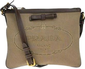Prada Pre-owned Cross Body Bags, female, Brown, Size: ONE SIZE Pre-owned Canvas Cross Body Bag