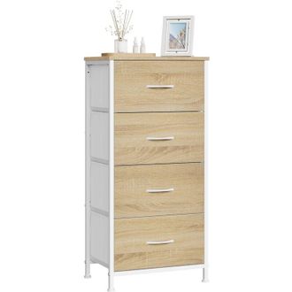 Woltu Cassettiera Camera da Letto Settimino 4 Cassetti, in Tessuto, Rovere Chiaro+Bianco - Woltu