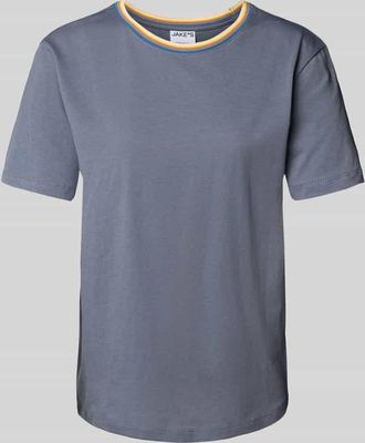 Jake*s Casual T-Shirt mit geripptem Rundhalsausschnitt in Jeansblau, Gr&ouml;&szlig;e XS