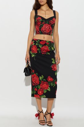 Dolce & Gabbana Short Top With Floral Motif, Womens, Black