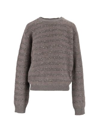 Fabiana Filippi Falcon Platinum Mohair Sequin Striped Crewneck Sweater