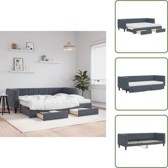 vidaXL Cassetti con ruote - vidaXL Divano Letto Estraibile Cassetti Grigio Scuro 80x200cm Velluto - Materasso in schiuma