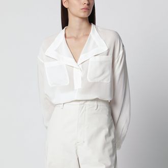 Toteme Overlap-collar blouse in viscose and wool, white