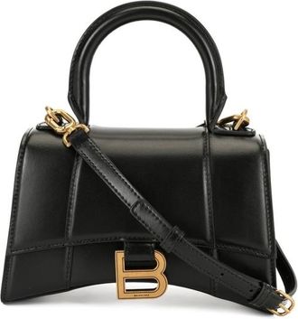 Balenciaga Hourglass XS Handbag In Black Shiny Box Calfskin