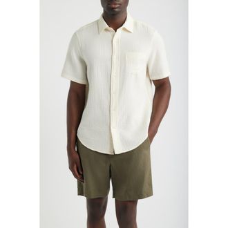 Nordstrom Duo Gauze Short Sleeve Cotton Button-Up Shirt in Ivory Egret at Nordstrom, Size Xxx-Large