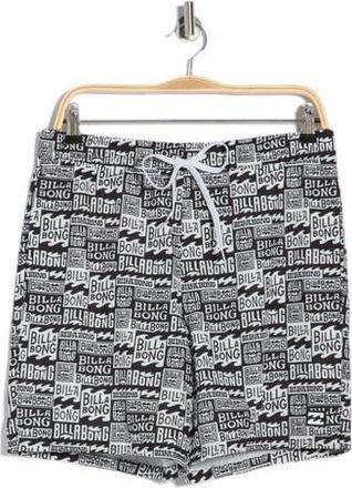 Billabong Allover Logo Volley Swim Trunks in Black at Nordstrom Rack, Size X-Large