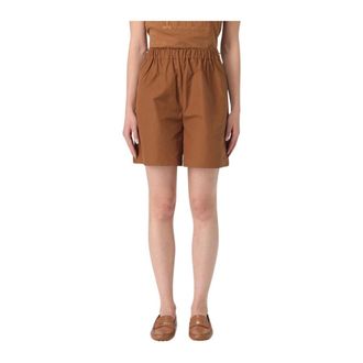 Max Mara Korte Broeken, Dames, Bruin, S, Katoen, Cotton Pull-On Shorts