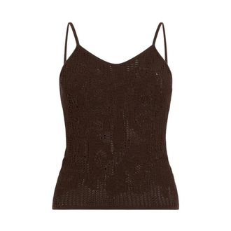 Roberto Cavalli Top met Gehaakt Effect en Spaghettibandjes - Dames - Tops zonder mouwen - Bruin - XS - Tops