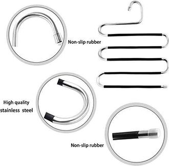 OEM Juego De 6 Perchas Antideslizantes De Acero Inoxidable En Forma De S Para Pantalones, Vaqueros, Bufandas Y Pantalones - Negro