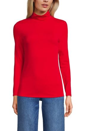 Lands End Lightweight Jersey Long Sleeve Turtleneck in Compass Red at Nordstrom, Size X-Small