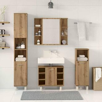 Berkfield Home Durable 4 Piece Bathroom Furniture Set Artisan Oak Engineered Wood in Brown
