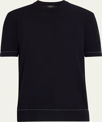 Brioni Mens Sea Island Cotton Short-Sleeve Crewneck Sweater