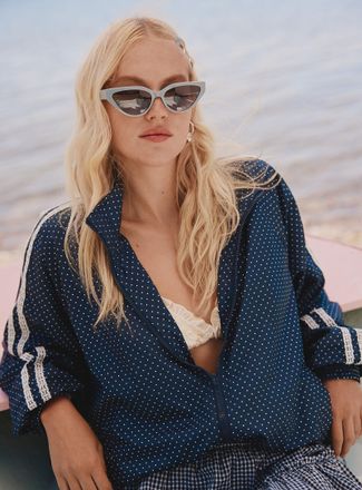 Twik Womens Crochet-stripe and polka-dot jacket