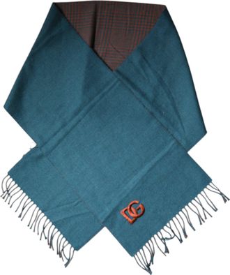 Dolce & Gabbana Blauw Groene Wol Fringe Sjaal Wrap Schal